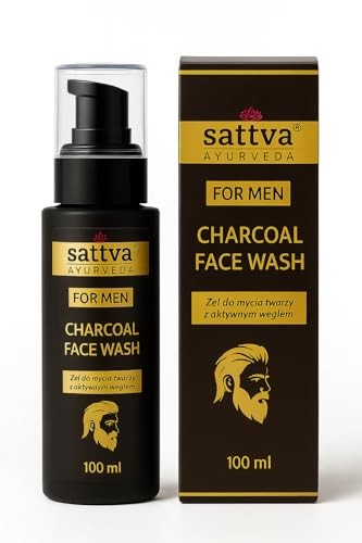 Sattva Detergente viso al carbone per uomo, gel detergente viso con carbone attivo 100ml