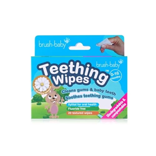 Brush baby Garze igieniche con camomilla e Xilitol per la pulizia delle gengive, 0-16 mesi, 20 pezzi.