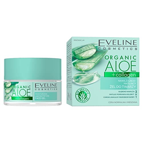 Eveline Aloe biologica + Collagene gel viso idratante e opacizzante per pelli normali e spray 50ml