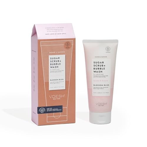Voesh Sugar Scrub + Bubble Wash detergente corpo e cuoio capelluto esfoliante allo zucchero Blossom Bliss 210g
