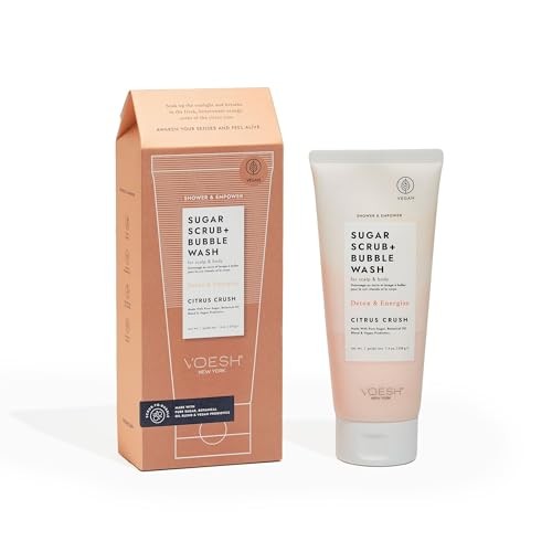 Voesh Sugar Scrub + Bubble Wash, peeling e schiuma detergente per cuoio capelluto e corpo, aroma Agrumi 210g