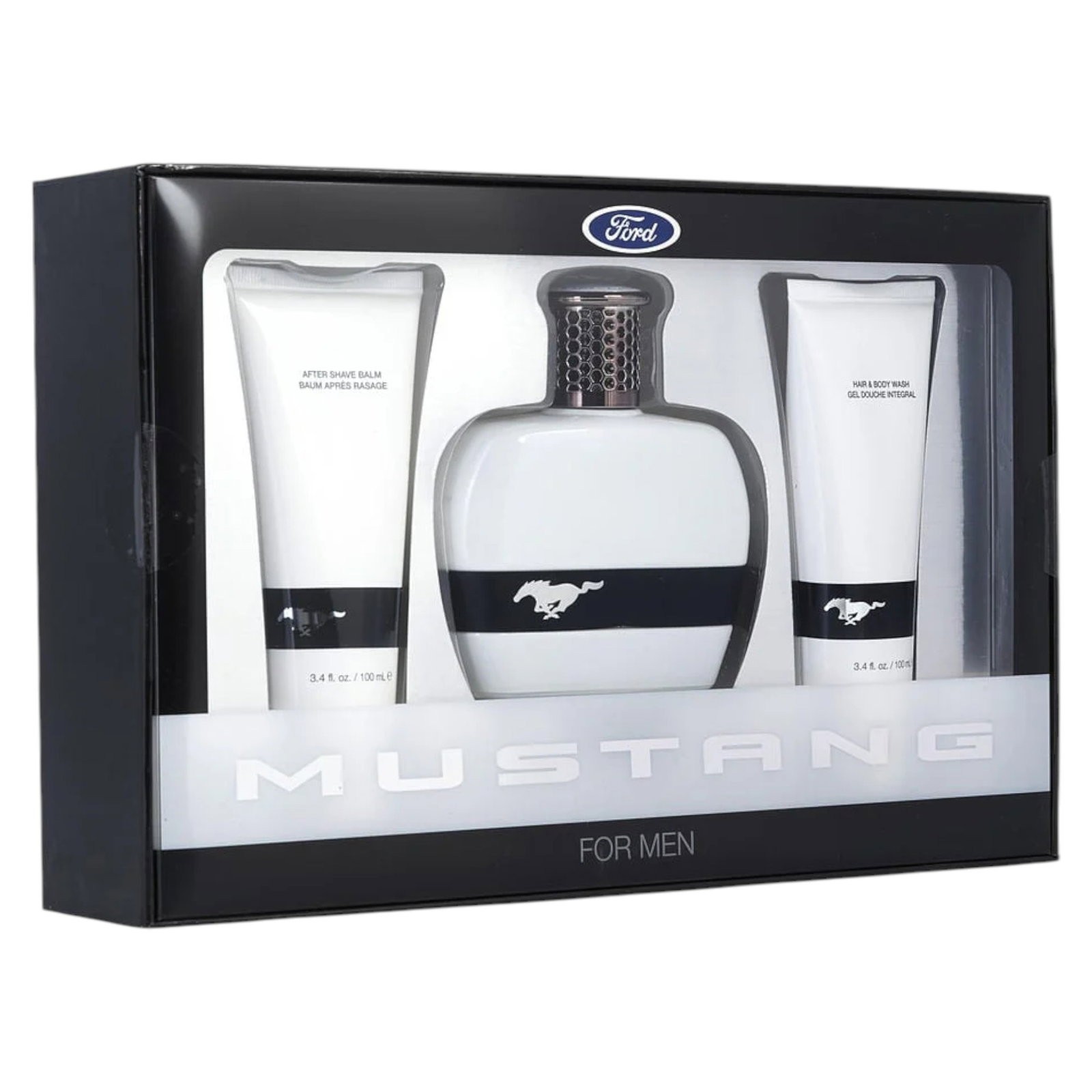 Set Ford: Mustang White Eau De Toilette uomo 100ml + Mustang White balsamo dopobarba 100ml + Mustang White gel doccia per capell