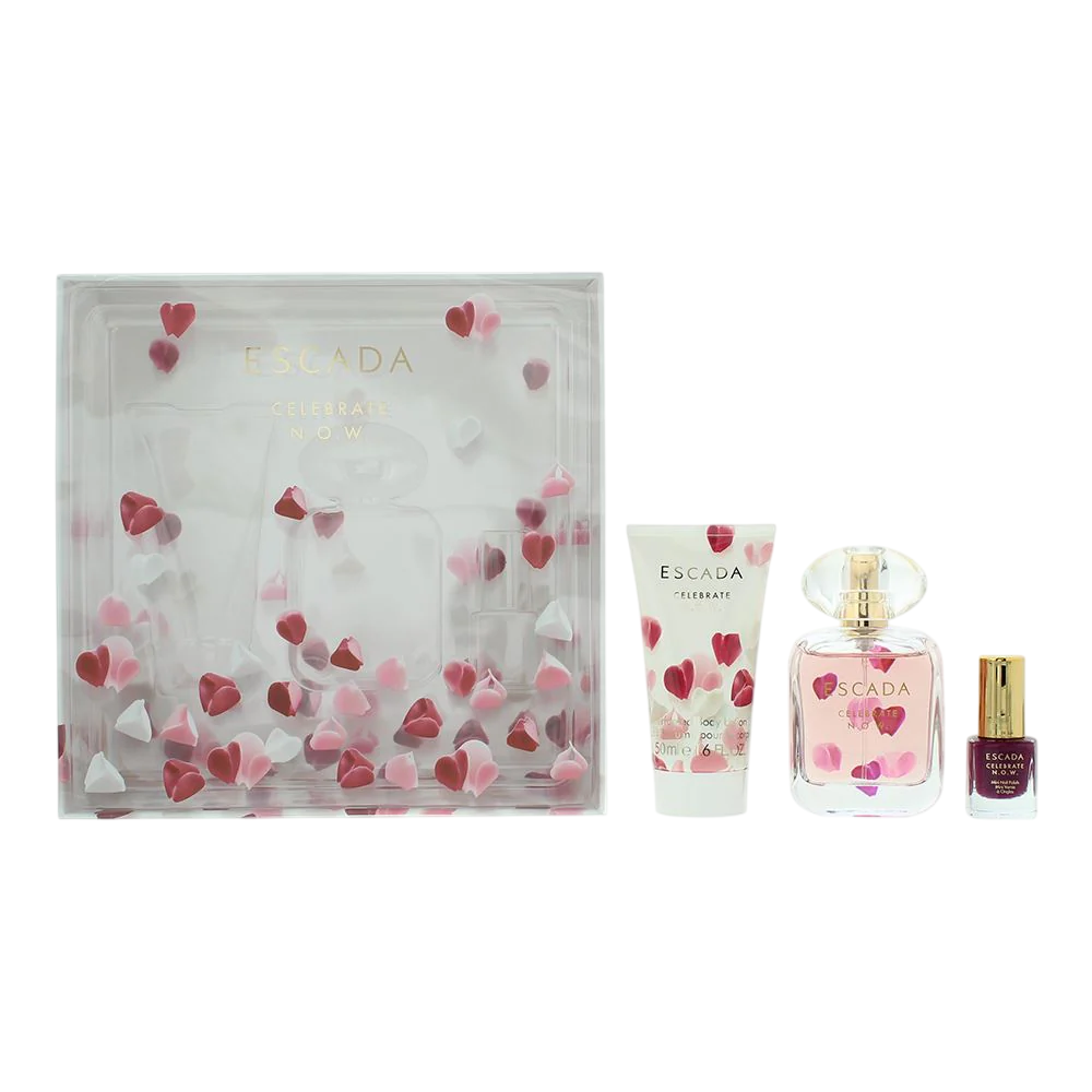 Set Escada: Celebrate N.O.W. Eau De Parfum donna 50ml + Celebrate N.O.W. idratante lozione corpo 50ml + Celebrate N.O.W. smalto