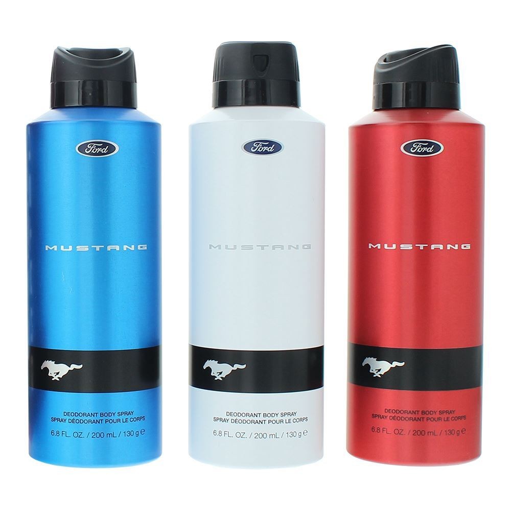 Set Ford: Mustang Blue spray deodorante uomo 200ml + Mustang Red spray deodorante uomo 200ml + Mustang White spray deodorante uo