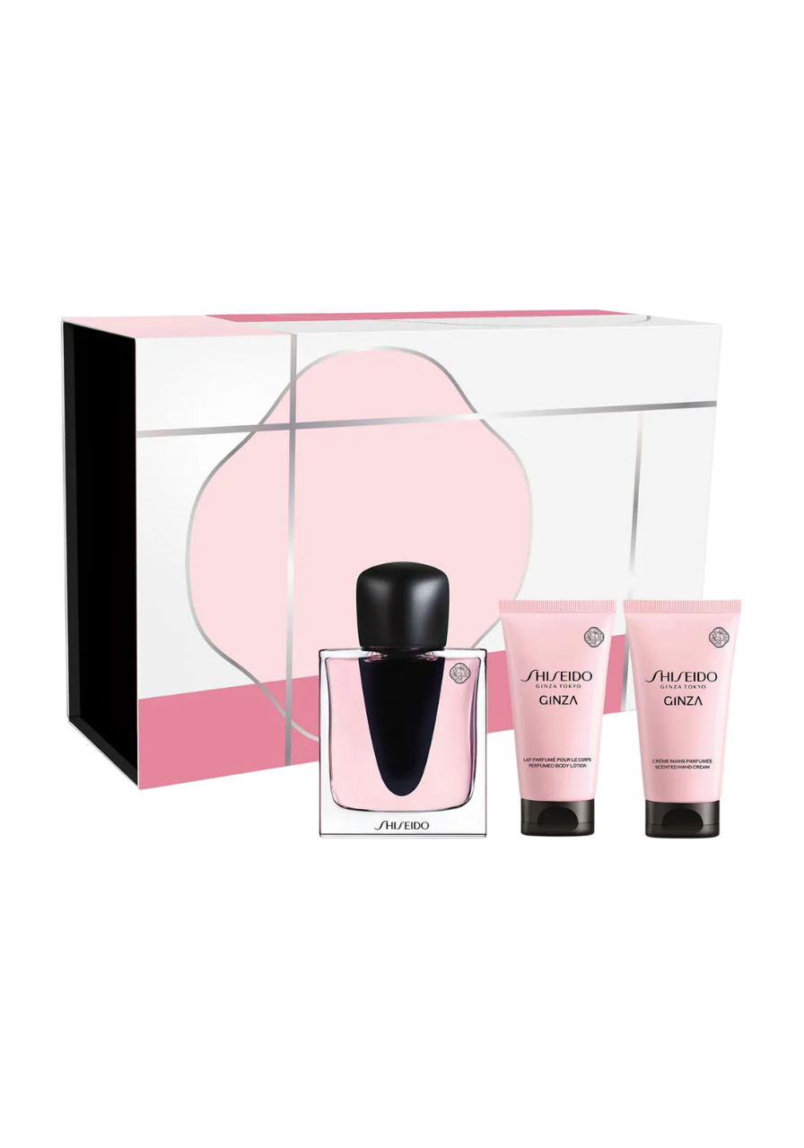 Set Shiseido: Ginza Eau De Parfum donna 50ml + Ginza idratante lozione corpo 50ml + Ginza idratante crema per le mani 50ml