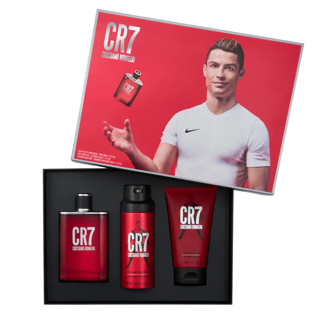 Set Cristiano Ronaldo: CR7 Eau De Toilette uomo 100ml + CR7 gel doccia per tutti i tipi di pelle 150ml + CR7 spray profumato uom