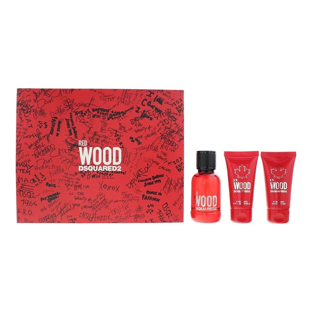 Set Dsquared 2: Red Wood Eau De Toilette donna 50ml + Red Wood gel doccia e shampoo 2 in 1 50ml + Red Wood lozione corpo 50ml