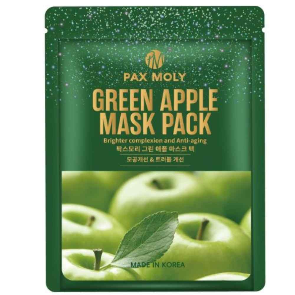 PaxMoly Green Apple illuminante maschera in tessuto per viso giorno e notte 25ml donna
