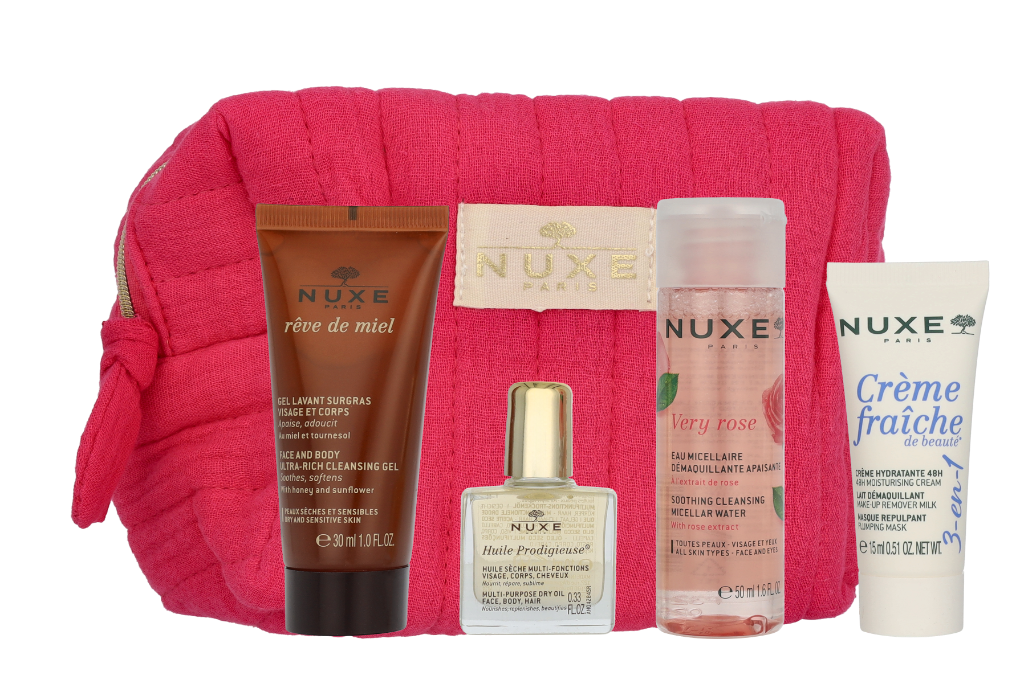 Nuxe My Travel Essentials Kit Very Rose Micellar Water 50ml Cream 15ml Oil 10ml Cleansing Gel 30ml 45g