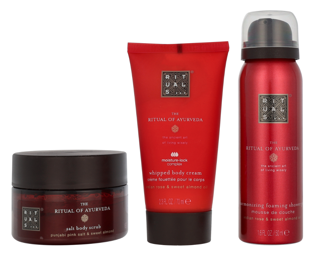 Rituals Ayurveda Trial Set Foaming Shower Gel 50ml Body Scrub 125g Body Cream 70ml 220ml