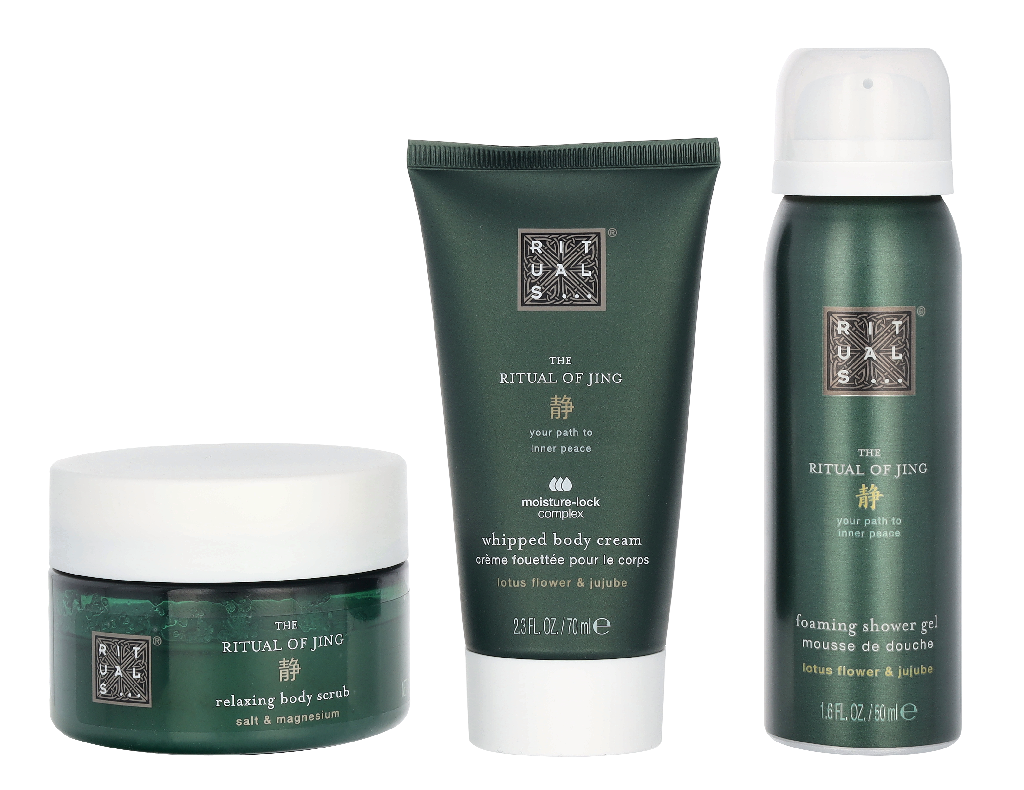 Rituals Jing Trial Set Body Scrub 125g Foaming Shower Gel 50ml Body Cream 70ml 6g