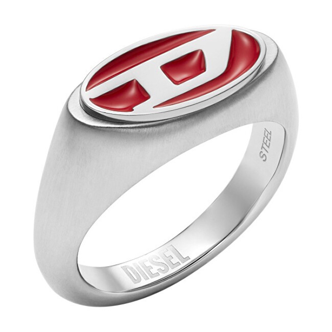 Diesel moda anello con logo DX1444040 unisex rosso argento 0449-60