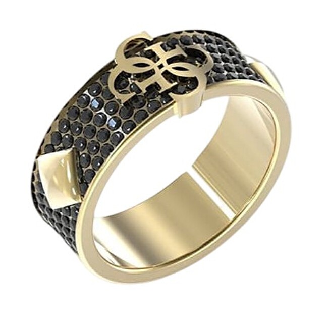 Guess Modern placcato oro anello 4G Forever JUMR03232JWYGBK uomo oro nero 3538-62