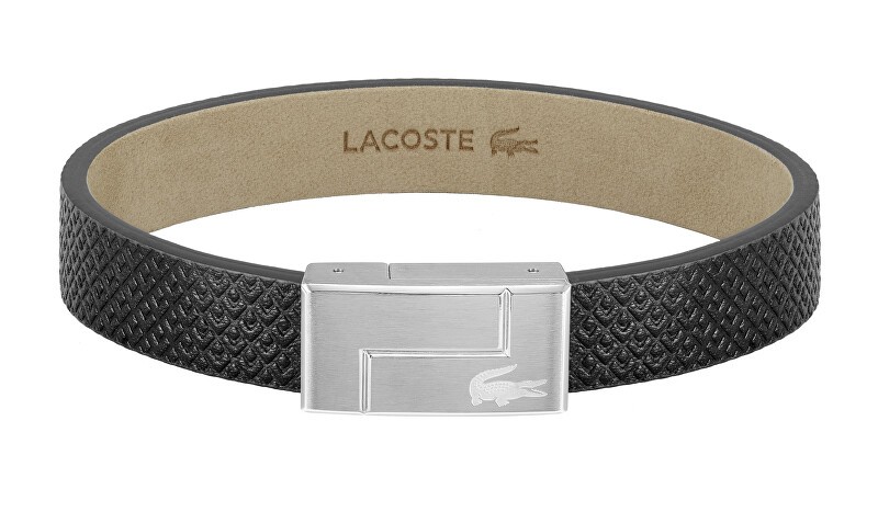 Lacoste cuoio nero bracciale monogramma pelle 2040185 uomo nero argento 0104-175
