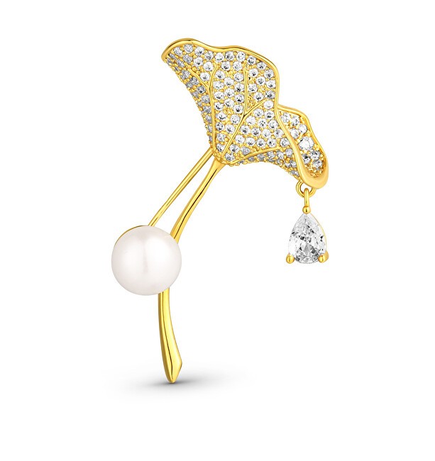 JwL Luxury Pearls scintillante oro placcato 2in1 cristalli e Genuine Ginkgo perla spilla JL0837 donna 0837