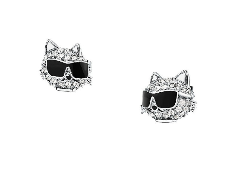 Karl Lagerfeld Iconic Choupette charm cristallo orecchini KLAYD21 donna nero trasparente argento 0139