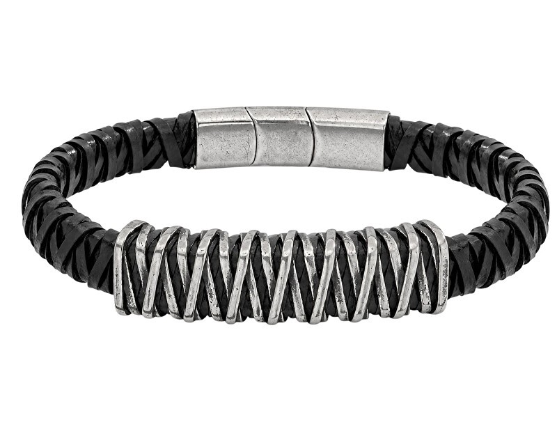 Police elegante pelle bracciale uomo PEJGB2112302 uomo nero argento 1126