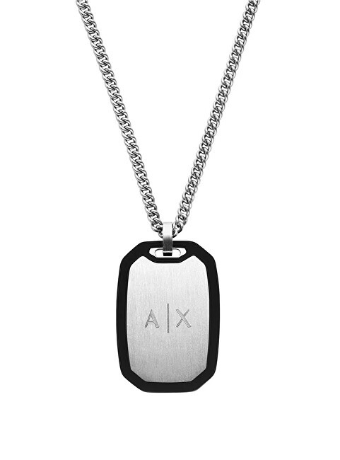 Armani Exchange uomo acciaio collana cane targhetta AXG0169040 uomo nero argento 0055
