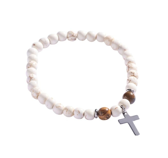 Marc Malone Beaded bracciale con jasper e howlite incrocio MCGB5097 uomo marrone argento bianco 0356