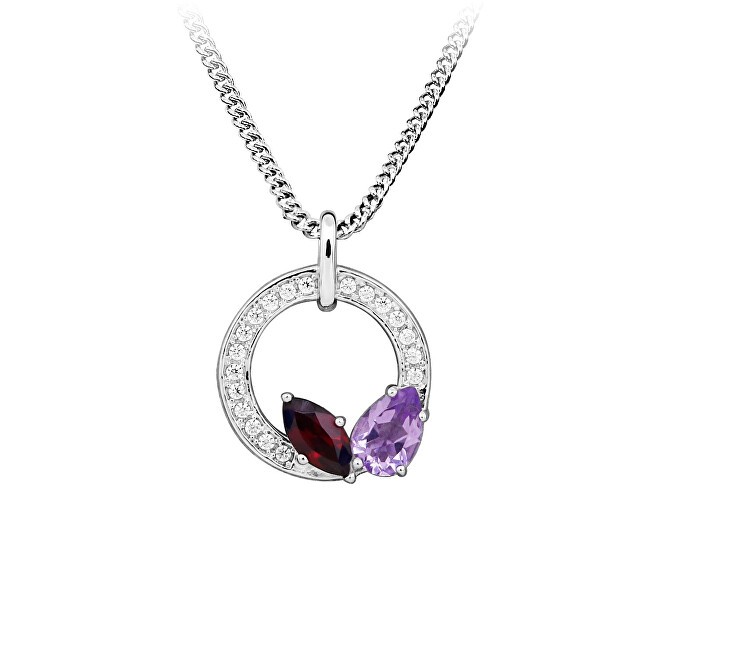 Silver Cat elegante silver collana colorato pietre SC665 (chain, pendant) donna bordeaux trasparente viola silver 0663