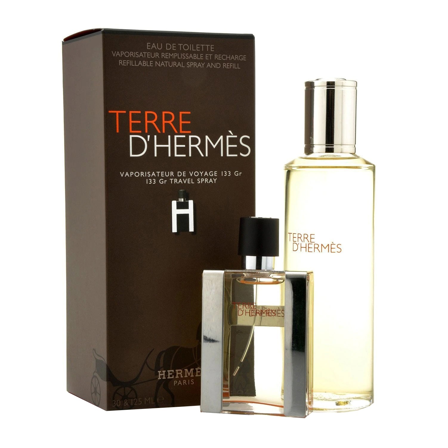 Set Hermes Terre dHermes Eau De Toilette Refill 125ml Terre dHermes Eau De Toilette Refillable 30ml donna