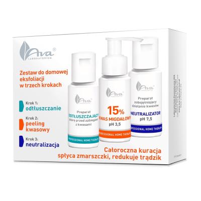 AVA LABORATORIUM SET Home Exfoliation Set preparato sgrassante 50ml acido mandelico 15 50ml neutralizzante 50ml