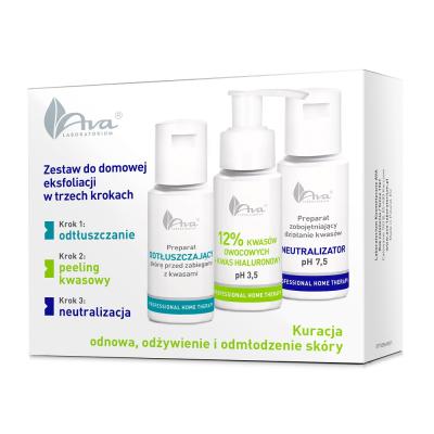 AVA LABORATORIUM SET Home Exfoliation Set preparato sgrassante 50ml acido della frutta 12 50ml neutralizzante 50ml
