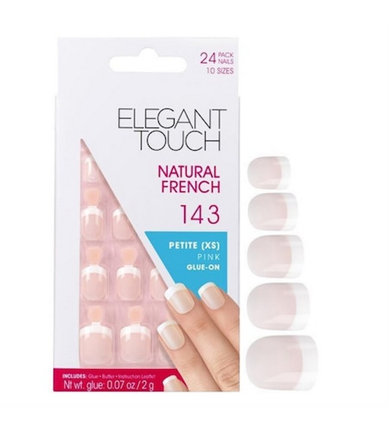 Elegant Touch Natural French Square Artificial Nails Pink 143 Petite XS 24 pcs donna