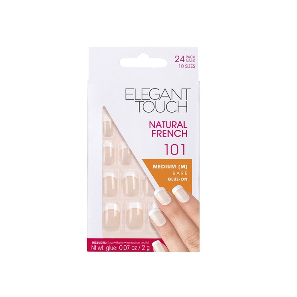 Elegant Touch Natural French Square Artificial Nails Bare 101 Size Medium 24 pcs donna
