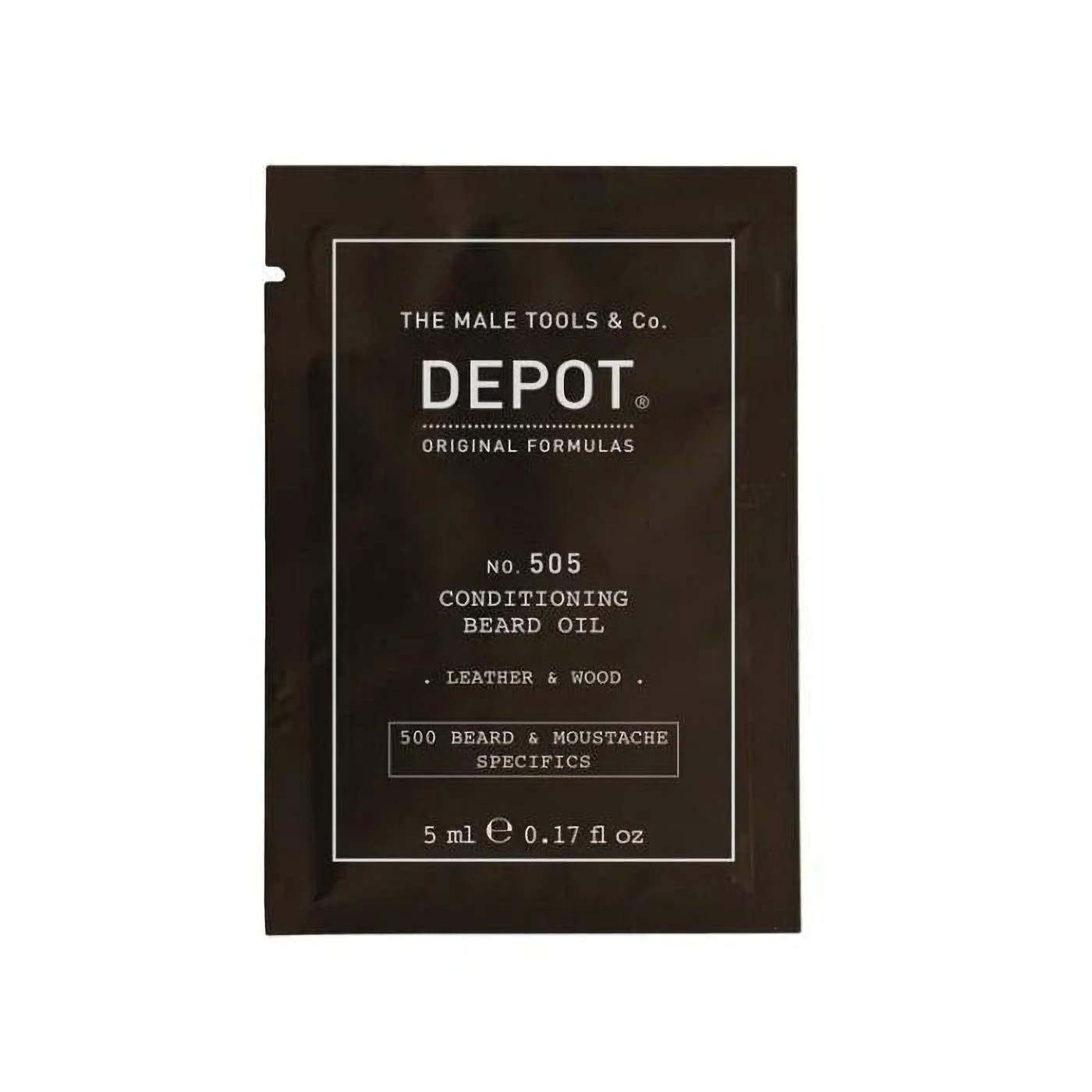 Depot 500 Beard Mustache Specifics No 505 Beard Oil Leather Wood Vitamin E For Shine Softness 5ml donna
