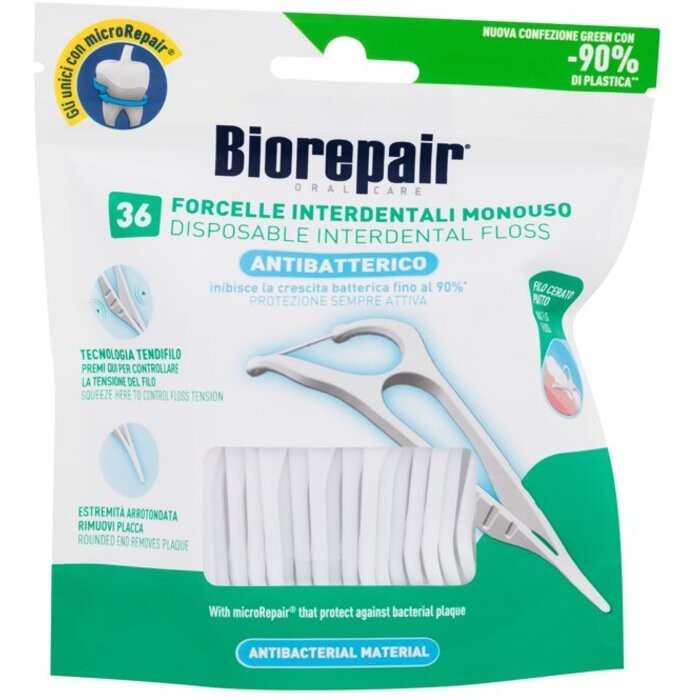 Biorepair Filo interdentale monouso antibatterico Filo interdentale in uno stuzzicadenti di plastica donna 360ks