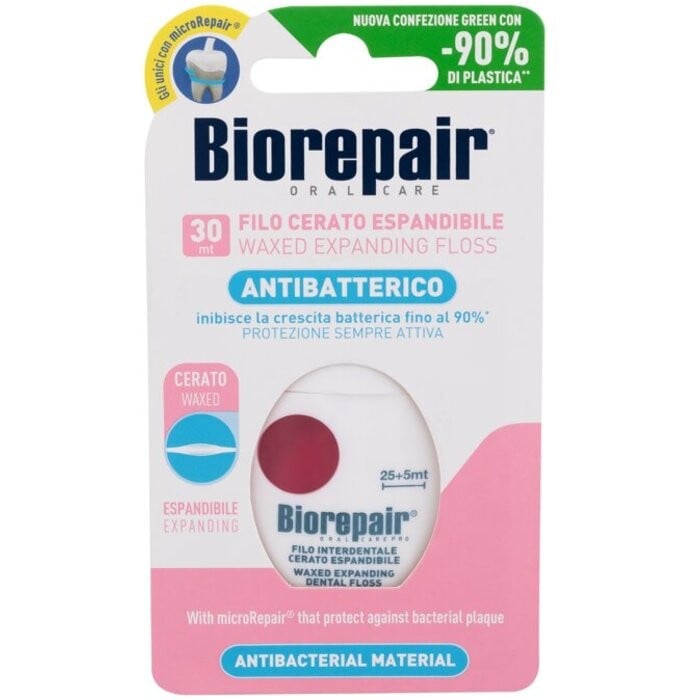 Biorepair Filo Espansivo Cerato Antibatterico Filo interdentale espandibile cerato per gengive sensibili donna 10ks