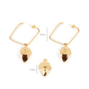 Shabama SQUARE ACORN earrings shiny gold 1 unit unisex