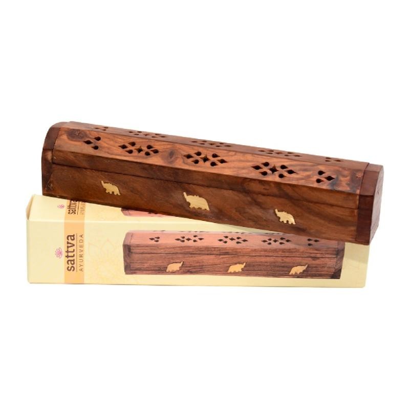 SATTVA Ayurveda Scatola per incenso in legno Scatola per incenso in legno con elefante con motivo elefante