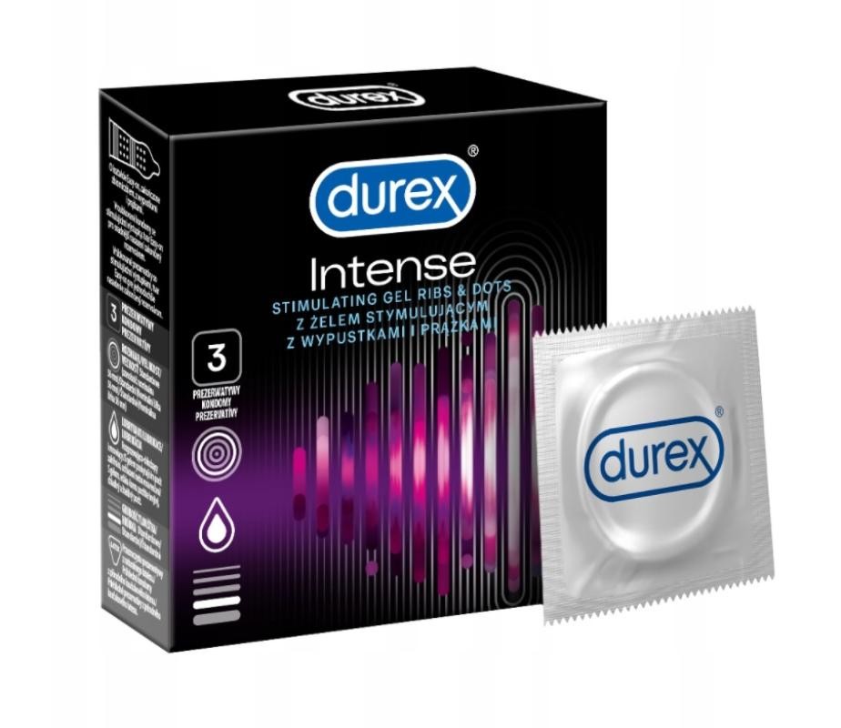 DUREX Preservativi a coste Intense con borchie e gel stimolante 3 pz
