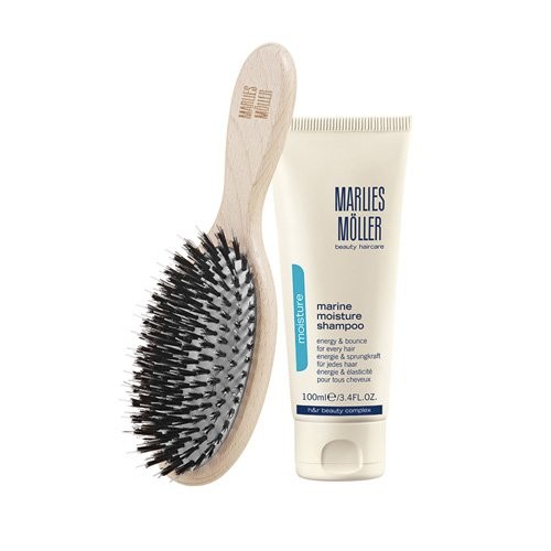 Set Marlies Moller Marine Moisture Scalp Brush Daily Mild Silicone Free Hair Shampoo Deep Cleansing 100ml unisex
