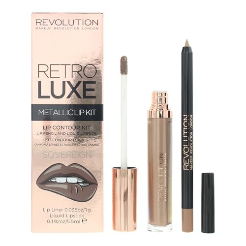 Set Makeup Revolution Retro Luxe Metallic Liquid Lipstick Sovereign 55ml Retro Luxe Lip Liner Sovereign 1 g donna
