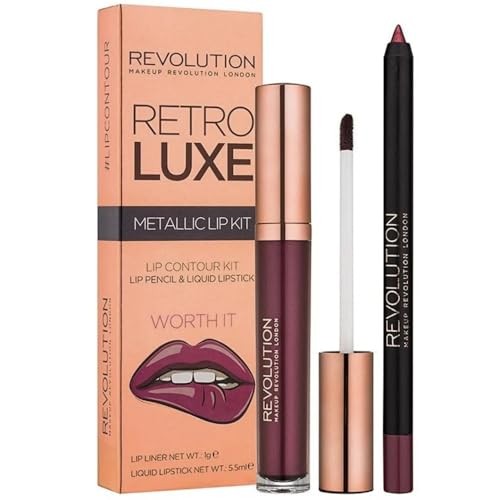 Set Makeup Revolution Retro Luxe Metallic Liquid Lipstick Worth It 55ml Retro Luxe Lip Liner Worth It 1 g donna